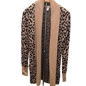 Ruby Moon Leopard Open Front Cardigan in Tan/Black Cozy‎ Sz XS Eclectic Grandma